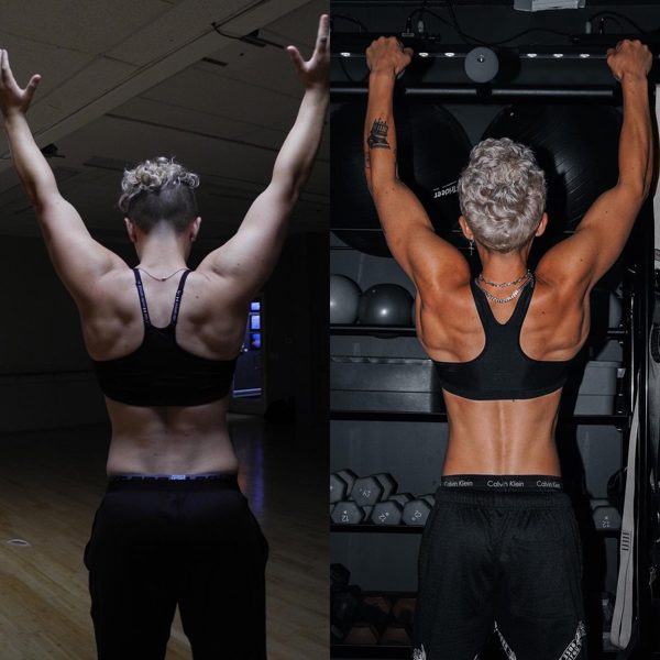 Morgan's back, same gym, five years apart.